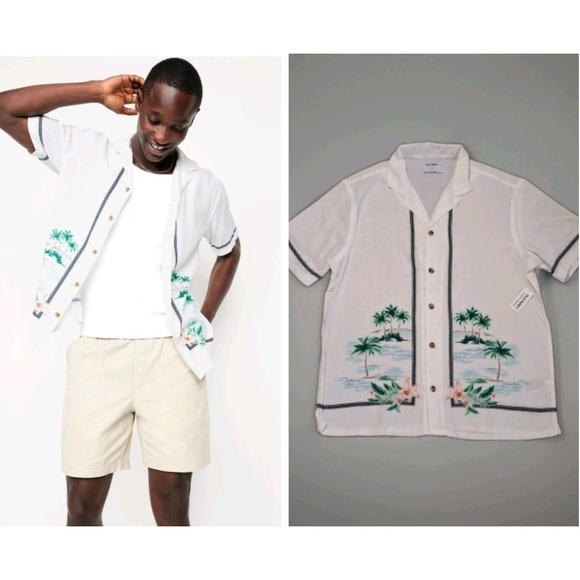 Old Navy Other - Old Navy Mens Size M Tall Short Sleeve Shirt Tropical Palm Print Summer Camp NWT